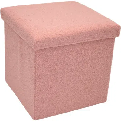 Kinetic Small Cube Teddy Stash Pouf In Pink