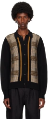 King & Tuckfield Black & Brown Merino Wool Cardigan In Black/toffee/vanilla