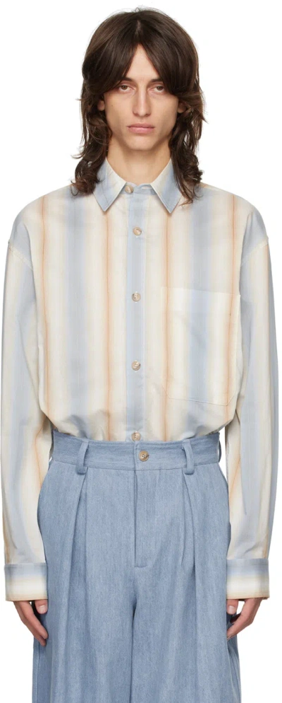 King & Tuckfield Blue & Beige Pocket Oversized Shirt In Blue Brown Ombre Str