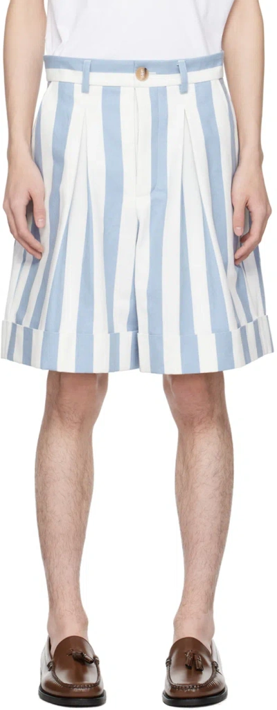 King & Tuckfield Blue & White Cuffed Shorts In Powder Blue/ecru Str