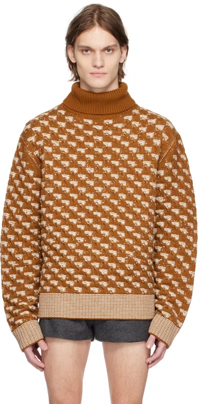 King & Tuckfield Brown Chunky Turtleneck In Vanilla Ice / Espres