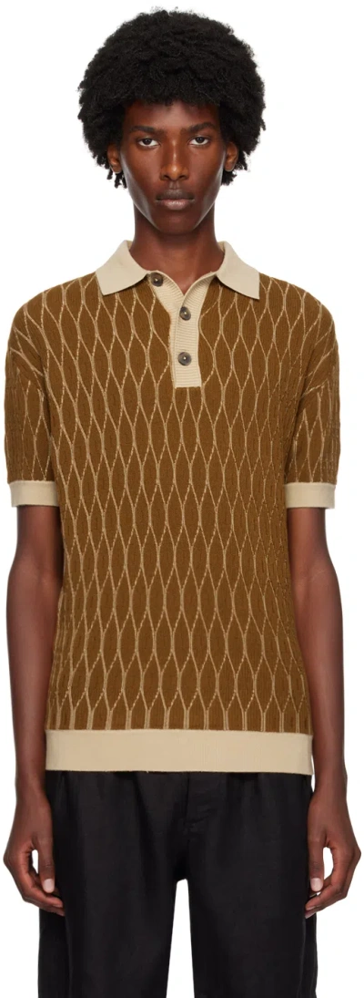 King & Tuckfield Brown Pattern Polo In Espresso Sesame