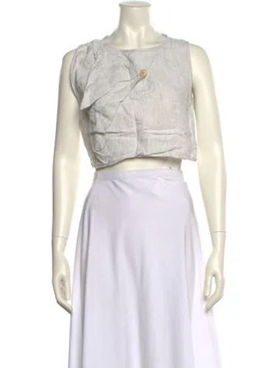 Pre-owned King & Tuckfield Linen Scoop Neck Crop Top In White