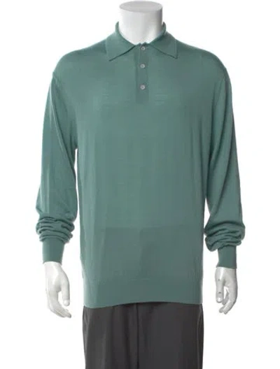 Pre-owned King & Tuckfield Merino Wool Collar Polo Sweater In Green