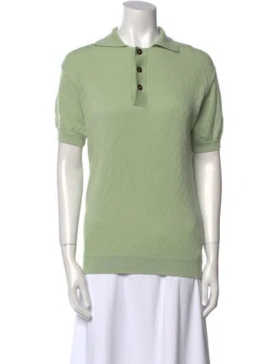 Pre-owned King & Tuckfield Merino Wool Mock Neck Polo In Green