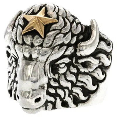 Pre-owned King Baby 925 Sterling Silver Gold Star Buffalo Ring In Multi