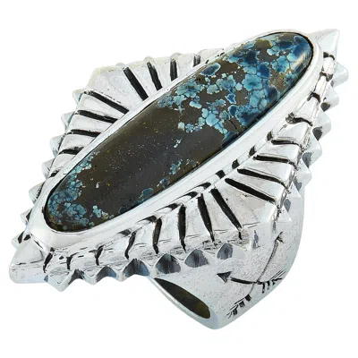 Pre-owned King Baby Concho Silver And Spotted Turquoise Ring In Multi
