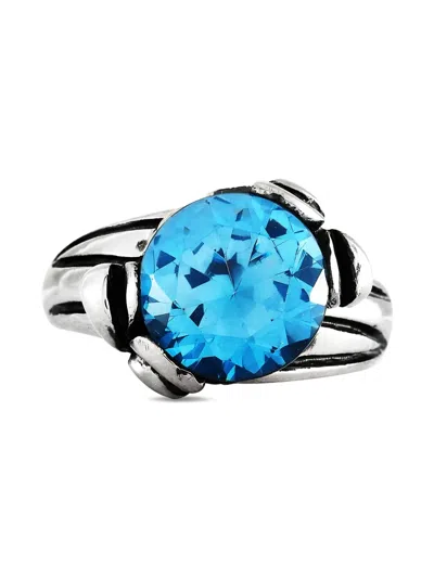 Pre-owned King Baby Crowned Blue Topaz Ring In Silver