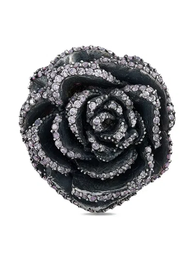 Pre-owned King Baby Cubic Zirconia Rose Ring In Silver