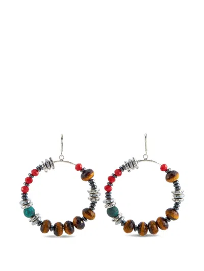 Pre-owned King Baby Hematite Beaded Hoop Earrings In Silver