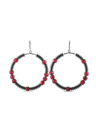 Pre-owned King Baby Hematite Hoop Earrings In Silver