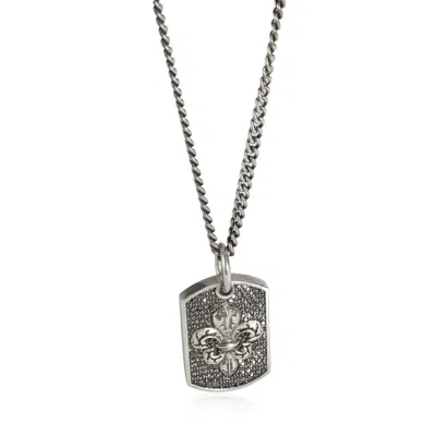 Pre-owned King Baby Pave Black Diamond Fleur-de-lis Relic Dog Tag Pendant In Silver