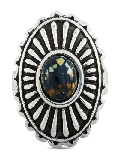 Pre-owned King Baby  Silver Large Starburst Concho Turquoise Ring