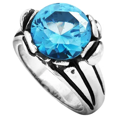 Pre-owned King Baby Silver And Blue Topaz Floral Pattern Ring