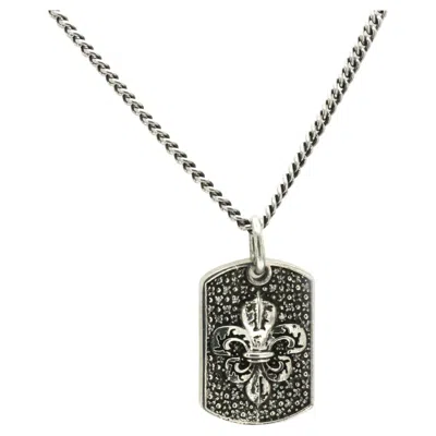 Pre-owned King Baby Silver And Diamond Fleur-de-lis Relic Dog Tag Pendant Necklace In Multi