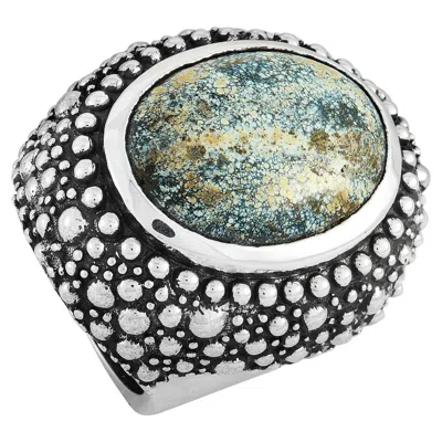 Pre-owned King Baby Silver And Spotted Turquoise Beaded Texture Ring In Multi
