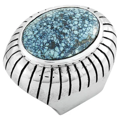 Pre-owned King Baby Silver And Spotted Turquoise Ring In Multi