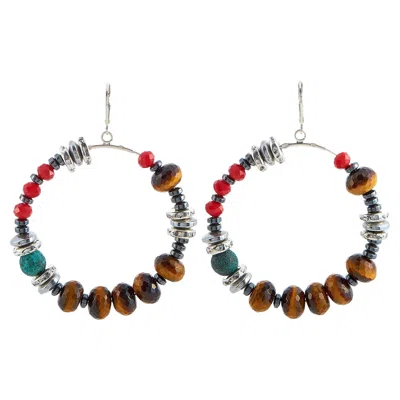 Pre-owned King Baby Silver Ceramic, Hematite And Czech Glass Bead Earrings In Multi