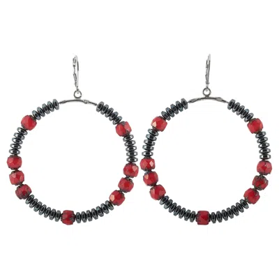 Pre-owned King Baby Silver Hematite And Czech Glass Bead Hoop Earrings In Multi