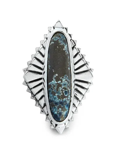Pre-owned King Baby Silver Turquoise Concho Ring