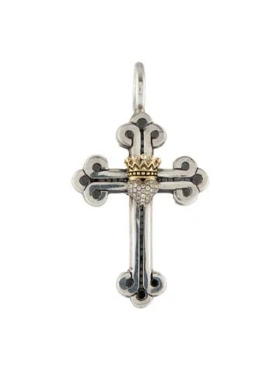 Pre-owned King Baby Studio 1.28ctw Diamond Traditional Cross Crowned Heart Pendant In Multi