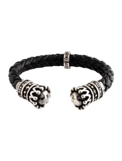 Pre-owned King Baby Studio Braided Leather Cuff Bracelet, 7.5" In Black