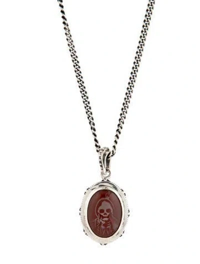 Pre-owned King Baby Studio Carnelian Skull Chief Pendant Necklace, 24.5" In Multicolor