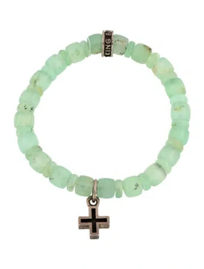 Pre-owned King Baby Studio Chrysoprase Cross Charm Bead Bracelet In Multicolor
