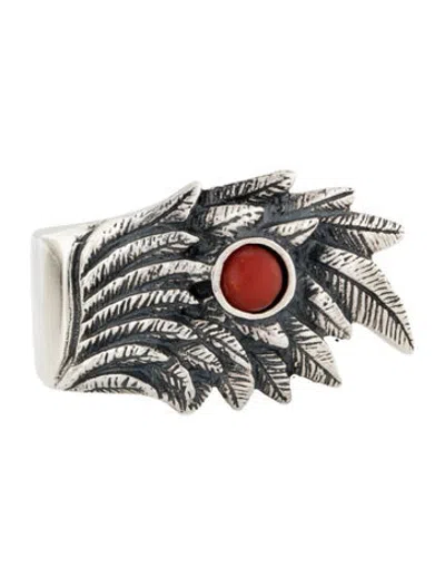 Pre-owned King Baby Studio Coral Raven Wing Ring In Orange
