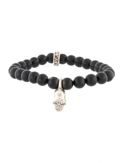 Pre-owned King Baby Studio Cubic Zirconia Queen Baby Skull Charm Bracelet, 7.75" In Multi