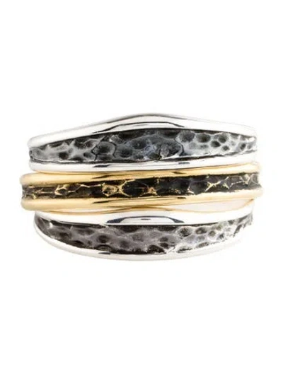 Pre-owned King Baby Studio Hammered Stacked Shield Cuff Bracelet Set, 6.5" In Multicolor