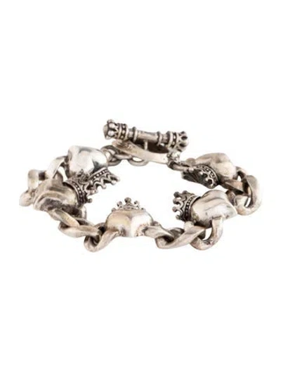 Pre-owned King Baby Studio Large Crowned Heart Link Bracelet, 7" In Multi