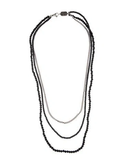 Pre-owned King Baby Studio Lava Stone & Spinel Triple Strand Necklace, 30" In Black