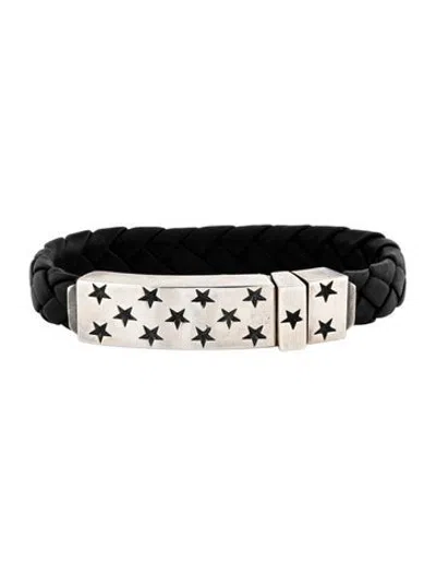 Pre-owned King Baby Studio Leather Braided Star Clasp Wrap Bracelet In Black