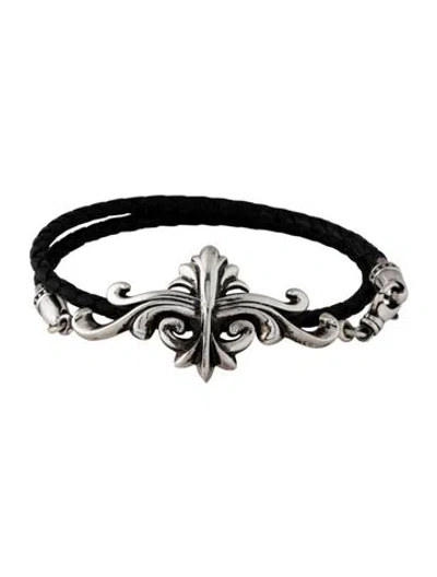 Pre-owned King Baby Studio Leather Kb Scroll Double Wrap Bracelet In Black