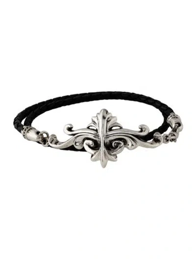 Pre-owned King Baby Studio Leather Kb Scroll Double Wrap Bracelet In Black