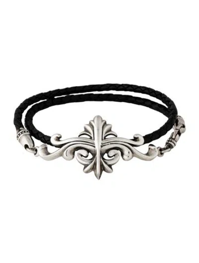 Pre-owned King Baby Studio Leather Kb Scroll Double Wrap Bracelet In Black