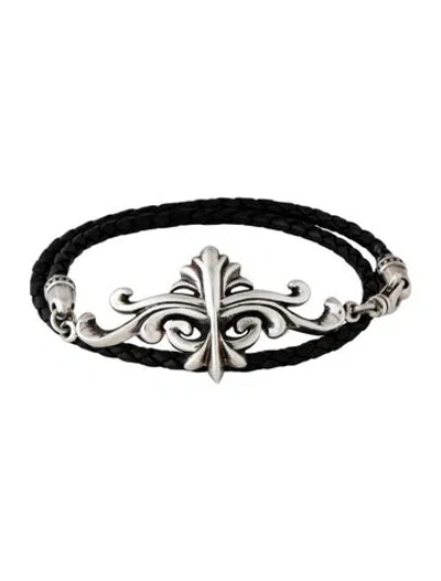 Pre-owned King Baby Studio Leather Kb Scroll Double Wrap Bracelet In Black