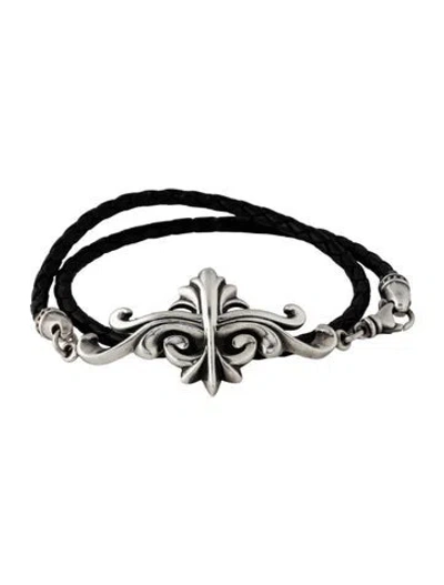 Pre-owned King Baby Studio Leather Kb Scroll Double Wrap Bracelet In Black
