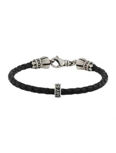 Pre-owned King Baby Studio Leather Thin Braided Bracelet, 7.25" In Black