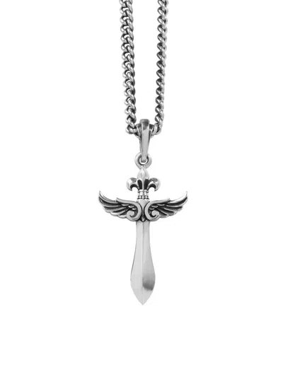 King Baby Studio Men's Sterling Silver Daggar Winged Cross Pendant Necklace