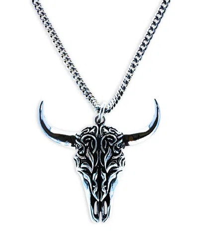 King Baby Studio Men's Sterling Silver Wild West Buffalo Skull Head Pendant Necklace, 24 In Multi