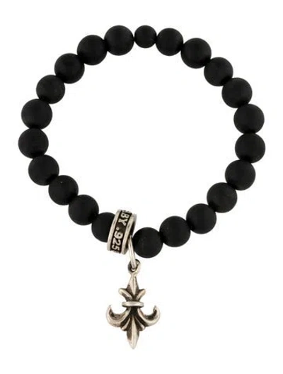 Pre-owned King Baby Studio Onyx Bead Bracelet W/ Fleur De Lis Charm, 6" In Multi