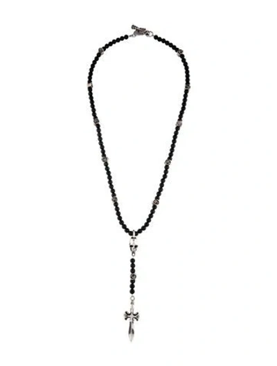 Pre-owned King Baby Studio Onyx Skull & Dagger Rosary Necklace, 26.5" In Multicolor