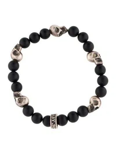 Pre-owned King Baby Studio Onyx Skull Bead Bracelet, 7.5" In Multi