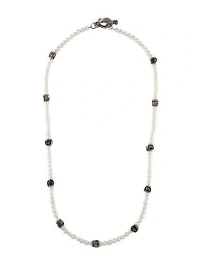 Pre-owned King Baby Studio Pearl & Rose Bead Strand Necklace, 26" In Multicolor
