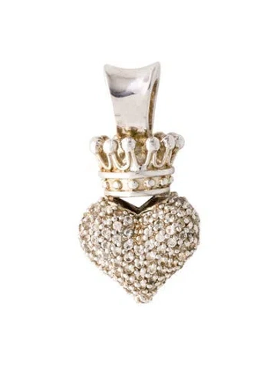 Pre-owned King Baby Studio Queen Baby Cubic Zirconia Small 3d Pave Crowned Heart Pendant, 1.25" In Transparent