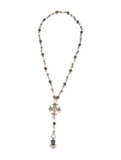 Pre-owned King Baby Studio Queen Baby Large Crowned Heart Rosary Necklace, 5" In Multicolor