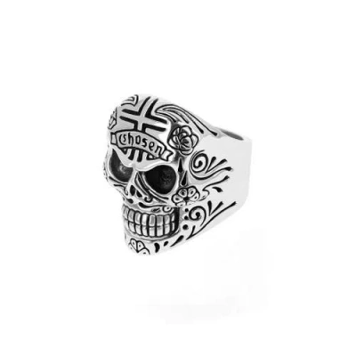 King Baby Studio Skull Ring With Chosen Cross Detail In Silver