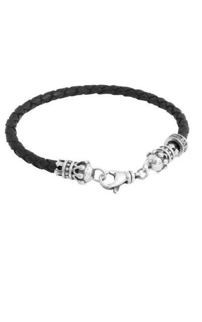King Baby Studio Small Leather Braid With Crowns Bracelet In Multi